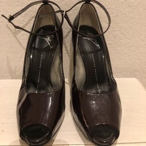 Giuseppe Zanotti patent deep plum peep toe heel